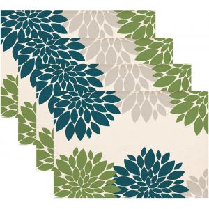 Sjzg-Set De Table Lavable Printemps Vert Fleur Sets De Table D'&eacute;t&eacute; Dahlia Floral R&eacute;sistant &Agrave; La Chaleur Antid&eacute;rapants Dessous De Table Rectangulaire Pour F&ecirc;te Cuisine Table &Agrave; Manger Lot De 4 - Neuf