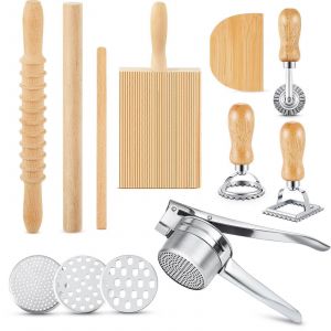 9 Pcs P&acirc;tes Outil De Prise De Jeu Avec Gnocchi Conseil D'administration, En Acier Inoxydable Fraises, Antid&eacute;rapant Rouleau &Agrave; P&acirc;tisserie, Et Guide De Recettes - Neuf