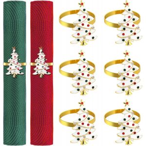 Ensemble De 6 En Alliage De Zinc Rond De Serviette Titulaires, Arbre De No&euml;l Serviette Anneaux Color&eacute;s Avec Des Strass, Des Ronds De Serviettes Pour No&euml;l, Anniversaire De Mariage Blanc Et Or - Neuf