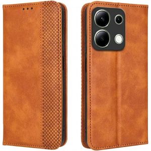 Kal-Coque Pour Redmi Note 13 4g (6.67"" Inches), Etui Flip Folio En Cuir Pu Avec Interrupteur Magnétique, [3 Fentes Pour Cartes] [1 Portefeuille] Housse - Marron - Neuf