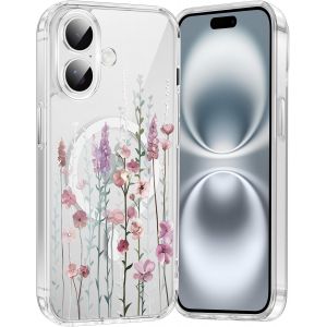 Eryi-Coque Magnétique Pour Iphone 16 6,1"", Compatible Avec Magsafe, Transparente Fille Etui Avec Aesthetic Motif Fleur Dessin, Souple Silicone Mince Tpu Bumper Case Antichoc Protection Housse, 03 - Neuf