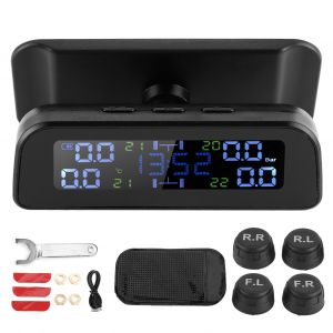 Systeme de surveillance de la pression des pneus TPMS, alimentation solaire et chargement USB avec 4 capteurs externes - Neuf