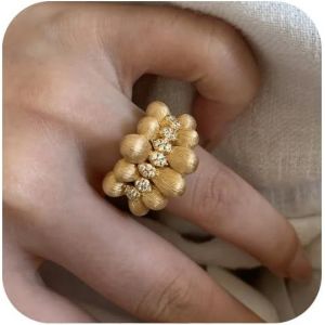Kahfl-Bague Vintage En Plaqué Or 18 Carats Fabriquée À La Main De Luxe Avec Diamant,Ouverte,Réglable,Bijou Fantaisie Polyvalent Pour Adolescents Et Femmes - Neuf