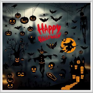 Cauc-Halloween Fen&ecirc;tre Autocollants, 9 Feuilles Halloween Stickers R&eacute;utilisables D&eacute;corations De F&ecirc;te D'halloween Avec Citrouille Chauves-Souris Sorci&egrave;res Fant&ocirc;me Araign&eacute;es Ch&acirc;teau Hant&eacute; Double Face - Neuf