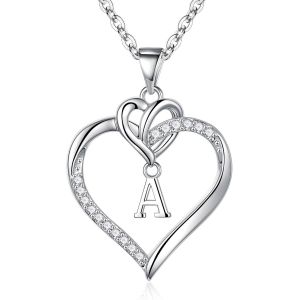 Coeur Collier Femme Or Argent, 14 Carats Plaqu&eacute; Or/Or Blanc Cha&icirc;ne Initiale Collier Femme Zircone Lettre Coeur Pendentif Collier Femme Cadeaux Femme Fille Amie M&egrave;re Bijoux Femme Fille Collier - Neuf