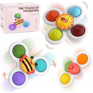Jgd-Spinner Bebe Ventouse, 3pcs Jouet Ventouse Bebe, Jouets Ventouse Spinner, Jouets Sensoriels &Eacute;ducatifs Pour B&eacute;b&eacute;, Cadeaux D'anniversaire Pour Gar&ccedil;ons Et Filles - Neuf