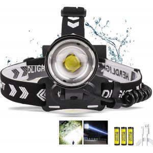 Lampe Frontale Rechargeable Usb Puissante, Lampe Frontale Ultra-Lumineuse De 15 000 Lumens, Lampe Frontale Zoomable 3 Modes Pour Le Travail, Le Camping Et L'observation Nocturne - Neuf