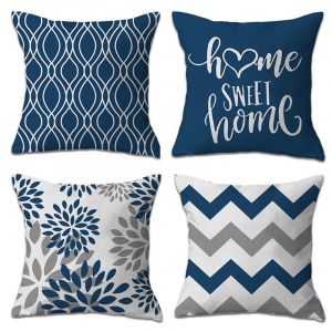 Lin Bleu Housse De Coussin Decoratif 45 X 45 Cm, Moderne, Motif Geometrique, De Canape, Salle De Sejour Chambre A Coucher - Neuf