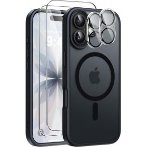 ELVORIX-5 in 1 Magn&eacute;tique Coque pour iPhone 17 avec 2 Verres Tremp&eacute;s et 2 Cam&eacute;ra Protecteur, Compatible MagSafe Dos Anti Rayures &Eacute;tui Antichoc TPU Bumper Housse pour iPhone 17 6,3"" - Noir - Neuf