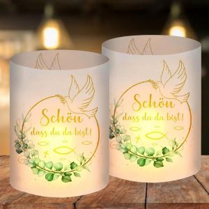 KALANKA-Lot de 12 Photophores Décoratifs de Table « Schön Dass Du Da Bist » - Pour Communion, Confirmation, Baptême - Pour Fille et Garçon - Doré - Neuf