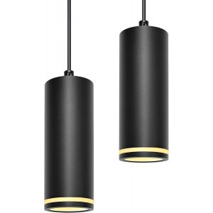 Kal-Suspension Luminaire Noir 15cm, Lustre Led Cylindre Simple Moderne, Câble Réglable, Luminaire Plafonnier Avec Douille Gu10 Pour Cuisine Salon Chambre Restaurant Bar (Sans Ampoule), 2 Pack - Neuf