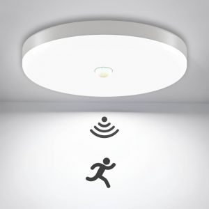 Kal-Plafonnier Led Avec Détecteur De Mouvement, 18w Lampe De Plafond Rond Pour Exterieur Intérieur Couloir Balcon Escalier Garage Couloir, 6000k Blanc Froid - Neuf