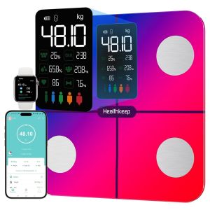 Balance Pèse Personne, Balance Connectée Impédancemètre Grand Écran Va Avec Fréquence Cardiaque Avec 15 Mesures Avec App Pour Andriod Et Ios 180kg/400lb/28st, Bleu Marine - Neuf