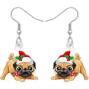 Kal-No&euml;l Acrylique Carlin Chien Boucles D'oreilles Pendentif Goutte Canne &Agrave; Sucre Chiot Animaux Bijoux Cadeaux Pour Femmes Filles Enfants Amoureux Carlins F&ecirc;te - Neuf