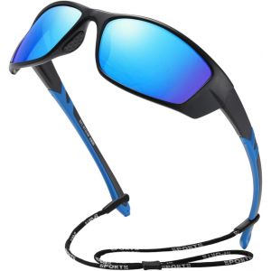 Lunettes De Soleil Polaris&eacute;es Pour Homme Et Femme, Lunettes De Soleil Rapides Coupe-Vent Uv400, Lunettes De Soleil D'&eacute;quitation Pour Sports De Plein Air, Noir + Bleu, Noir Et Bleu.[Z3332] - Neuf