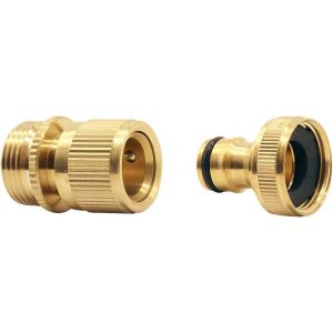 Tuyau d'arrosage à Connexion Rapide,1 Jeu (2 pièces) raccord de Tuyau d'arrosage en Laiton Massif 3/4 Pouce sans Fuite,Jeu d'adaptateurs de Connexion et de libération faciles,mâle et Femelle - Neuf