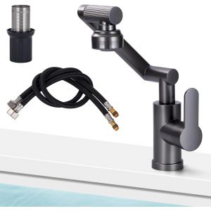 Mitigeur de Lavabo Pivotant &agrave; 360&deg; Robinet Cuisine Rabattable Flexible Robinet Cuisine R&eacute;glable Chaud et Froid 2 Modes de Pulv&eacute;risation Noir - Neuf