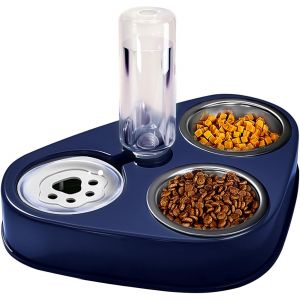 Subzonal-Double Gamelle Chat Sur&eacute;lev&eacute;e,Bol Pour Chat 3 En 1 En Acier Inoxydable Anti-Vomissements, Bol Pour Animaux D'eau Automatique,Disponible Pour Les Chats Et Les Chiots (Bleu) - Neuf