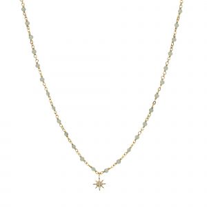 Collier Argent Dor&eacute; &Eacute;toile En Zirconium Blanc Et Perles Naturelles Labradorite - Neuf