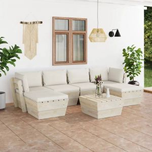 Prolenta Premium - Salon De Jardin Palette 7 Pcs Avec Coussins Bois D'&eacute;pic&eacute;a - Neuf