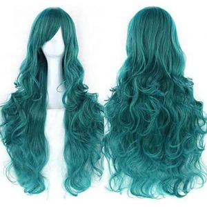 Kalanka-80cm Longue Perruque De Cosplay De Cheveux Naturels Boucl&eacute;s Avec Une Frange Color&eacute;e Halloween Costume Party Perruques Pour Les Femmes (Vert) - Neuf