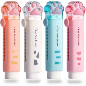 Eryi-4 Pièces Mignons Caoutchoucs, Gomme De Patte De Chat, Rétractable, Gomme Push-Pull, Kawaii Pour Les Étudiants Écrivant Des Fournitures Scolaires De Bureau - Neuf