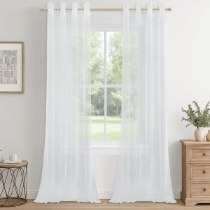 Lot De 2 Rideaux Voilage Blanc Rideaux Transparent Grande Hauteur 140x280 Cm, Rideau Salon Moderne Voilages Int&eacute;rieurs &Agrave; Oeillets Pour Chambre Salle A Manger Baie Vitr&eacute;e - Neuf