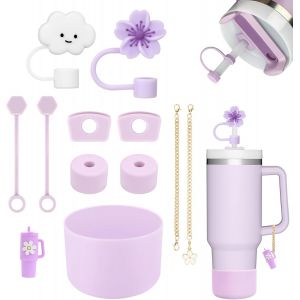 Sjzg-Lot De 11 Accessoires Stanley Cup, Comprenant 6 Protections Anti-Éclaboussures Stanley Cup, 2 Couvercles De Paille, 2 Accessoires Pour Pendentifs, 1 Couvercle En Silicone (Fliederfarben) - Neuf