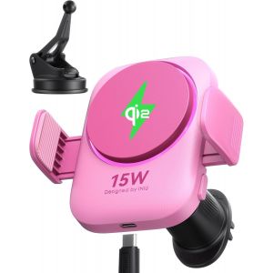 Support T&eacute;l&eacute;phone Voiture Induction 15w Mag-Safe, Certifi&eacute; Qi2 Chargeur Induction Voiture Avec Ventilateur Et Led, Charge Rapide, Compatible Iphone 16 Pro Max/15/14/13/12 Etc, Rose - Neuf