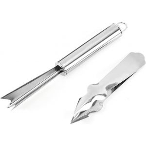 Kalanka-Lot De 2 &Eacute;plucheurs D'ananas Pour Les Yeux D'ananas, En Acier Inoxydable En Forme De V Avec Clip, Peut &Eacute;galement &Ecirc;tre D&eacute;tach&eacute; Pour Fraise, Pommes De Terre, Carottes, Etc - Neuf