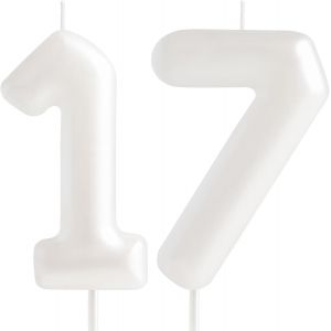 Eryi-Bougie Blanche Macaron En Forme De Chiffre 17 - Bougies D'anniversaire Pour 17 Ans - Décorations De Gâteau Blanches Pour Filles Et Femmes - Décorations De Fête D'anniversaire Pastel - Neuf