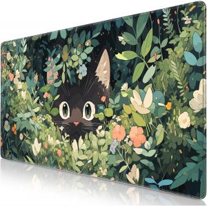 Tapis de souris de jeu XXL-Motif chat mignon-Grand tapis de souris-Bords cousus-Étanche-Antidérapant-Pour PC,ordinateur portable,souris et clavier-Motif chat curieux - Neuf