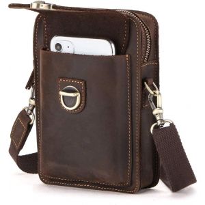 SJZG-Sac Banane En Cuir Véritable Pour Homme, Petite Taille, Sac À Main, Pochette Pour Téléphone, Sac À Main Pour Sport, Randonnée, Camping, Café Foncé, Taille Unique, Housse De Passeport - Neuf