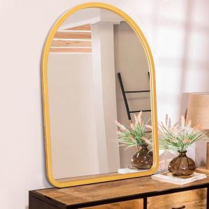 CAP-Grand miroir mural pour mur rustique avec cadre en bois vintage arqué pour chambre à coucher, salle de bain, salon, ferme, entrée, décoration nouvelle maison, doré, 65 x 45 cm - Neuf