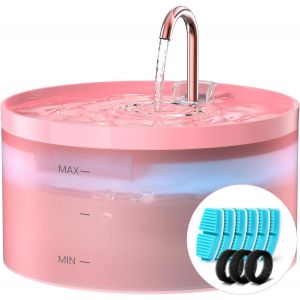 Rose 3,2l Fontaine A Eau Chat, 6 Pièces Filtre À Charbon+3 Pièces Éponges, Fontaine À Eau Pour Chat Pompe Silencieuse Avec Éclairage Led, Filtration Multiple, Réservoir D'eau Translucide - Neuf