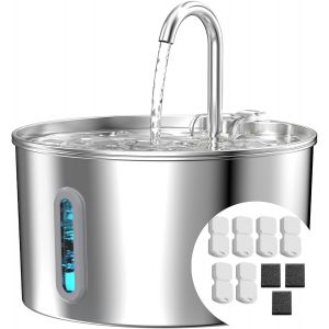Fontaine A Eau Chat Acier Inoxydable: Fontaine &Agrave; Eau Pour Chat De 2,2 L - Ultra Silencieuse Distributeur Animal De Compagnie + 6 Filtres + 3 &Eacute;ponges Pour Petits Chien Et Animaux - Neuf