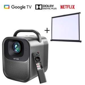 ETOE Seal Pro Projecteur LCD 1000 ANSI, 1080p natif, certifi&eacute; Dolby Audio, mise au point automatique, avec &eacute;cran de projection 4:3 de 50 pouces - [certifi&eacute; Netflix et Google TV] - Neuf
