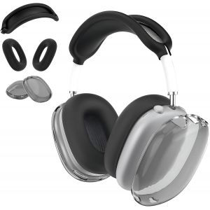 LORANKA-Coque 3 en 1 en silicone pour &eacute;couteurs AirPods Max, coque transparente et souple en TPU pour &eacute;couteurs AirPods Max (2024/2020), housse de coussin d'oreille pour AirPods Max (noir) - Neuf