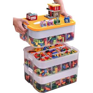 SUBZONAL-Boite Rangement Plastique pour Lego Briques Coffre A Jouet Enfant avec Couvercle Grande Malette Transparente Caisse 3 Couches Empilable Compartiment Chambre Casier Etanche Storage Box - Neuf