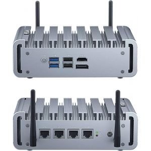 CHECARZHN--NO1-Firewall Mini Computer, Firewall Hardware, Fanless Mini Pc N100, 4 X 2.5Gbe Nic, Hd, Dp, Dual Display, 4Usb, Auto Power On, Business Pc For Home-Server/Network Firewall (8Gb Ram 128Gb - Neuf