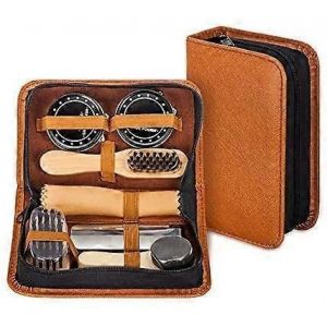 Kit De Cirage De Chaussures Avec Étui En Cuir Pu Élégant,Kit De Cirage De Chaussures De Voyage De 7 Pièces - Neuf