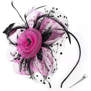 Black Rose - Chapeau À Plumes Pour Femme, Serre-Tête De Mariage Avec Clip, Chapeau De Cocktail Et De Fête Pour Filles Et Femmes - Neuf