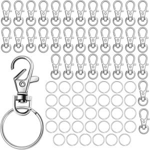 Gjhgf-70 Pièces Anneaux/Crochet Porte Clef,Petit Mousqueton Porte Clé,Porte-Clés Rotatif, Fermoir Mousqueton Pivotant,Métal,Diy Décoration,35 Mousquetons Et 35 Porte-Clés(Argent) - Neuf
