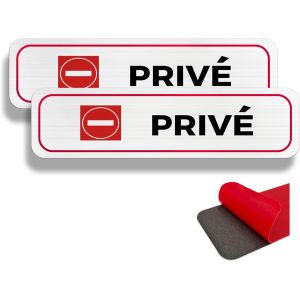 ASFASFq-Plaque de porte privée, 2 panneaux de propriété privée, 19×5 cm, aluminium brossé, épaisseur 2 mm, intérieur/extérieur, étanche, avec autocollant - Neuf