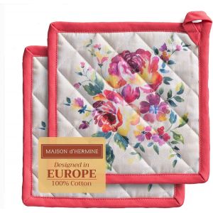 TIANYI-Rose Garden Lot de 2 maniques, 100% Coton, pour Barbecue, Cuisson, Four, Micro-Ondes, grillades, Printemps/&eacute;t&eacute;, P&acirc;ques, (20cm x 20cm) - Neuf