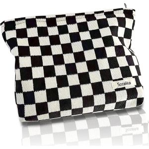 MAA-Sacs Cosmétiques, Trousse de Toilette, Organisateur d'articles de Toilette en Damier, Cosmétiques Filles Voyage Articles, Trousse de Voyage Portative Outil de Maquillage avec Fermeture à Glissièr - Neuf