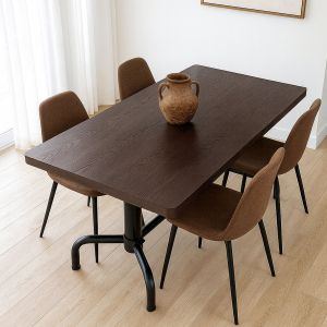 Table de salle &agrave; manger HWC-P31, table de salle &agrave; manger, bois industriel 140 x 80 cmfonc&eacute;, pi&egrave;tement noir - Neuf