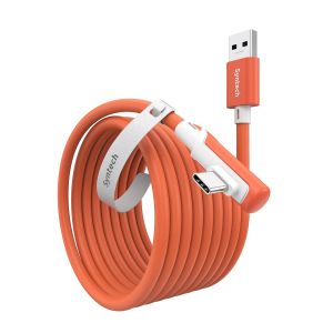 Câble de Liaison 5 M Compatible Meta Quest 3S/3/2/Pro,Pico4/Pro,PC/Steam VR - USB 3.0 Vers USB C Pour Casque VR et PC de Jeu - Transfert de Données Haute Vitesse - Orange - Neuf