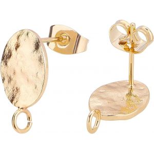 Kal-10pcs 18k Plaqué Or Ovale Boucle D'oreille Goujons En Laiton Boucle D'oreille Résultats Avec 10pcs En Laiton Écrous D'oreille Pour Boucle D'oreille Bricolage Fabrication De Bijoux - Neuf