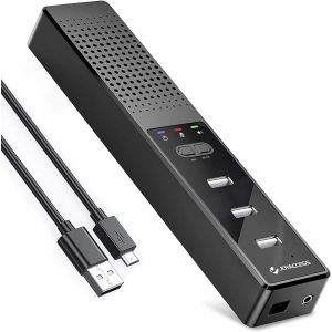 Enceinte PC avec Hub USB, Barre de Son PC avec Port pour Les Ordinateurs Portables et de Bureau, Compatible Windows/Mac, Enceinte Portable pour Le Gaming, Zoom, Les Cours en Ligne et Le Télétravail - Neuf